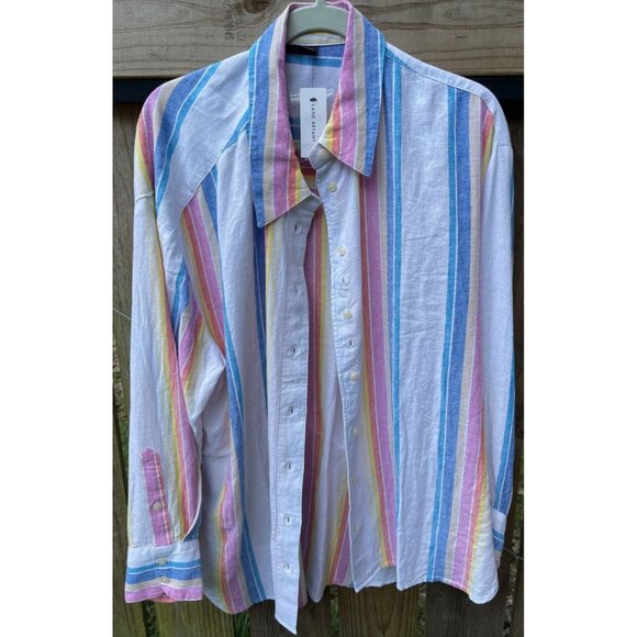 Lane Bryant No-Peek Collection Womens Striped Button Down Shirt Size 18/20 Linen - Picture 2 of 8
